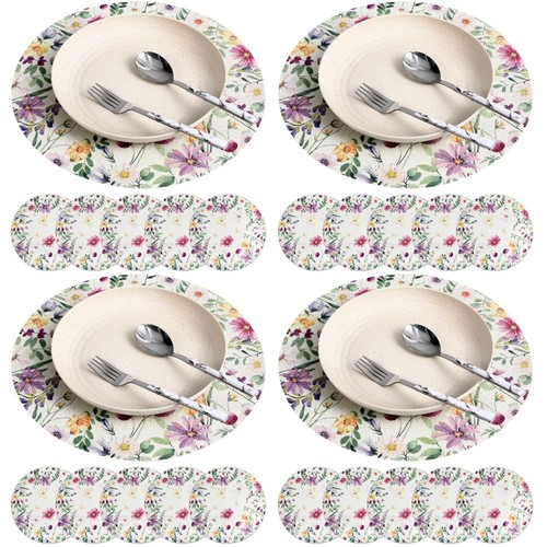 Round linen floral - round,