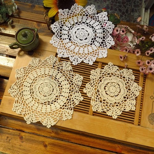 Round hand crocheted doily - round,