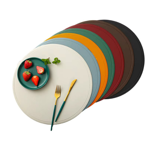 Round faux leather placemats - round,