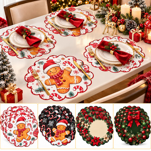 4pcs christmas round placemats - round,