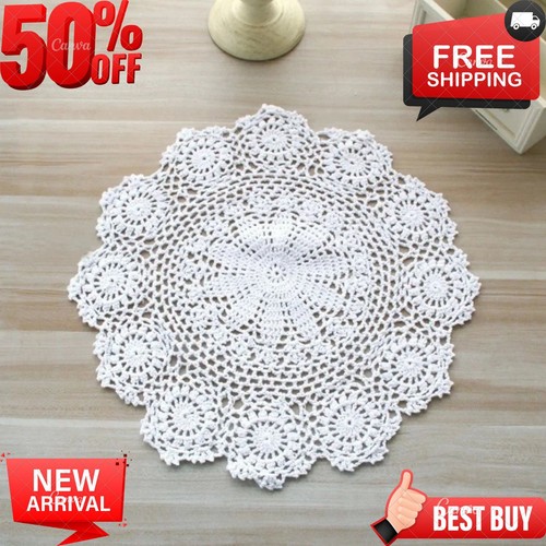 Round hand crocheted doily - round,