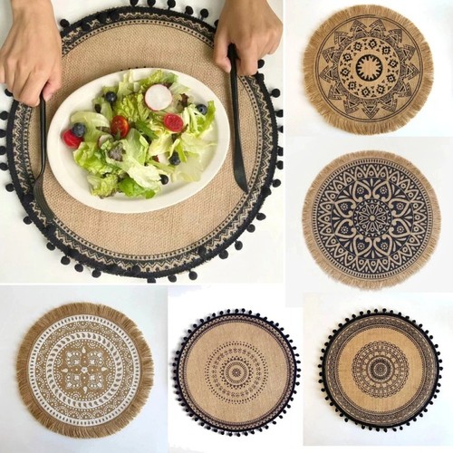 6pcs round 38cm linen - 38cm,
